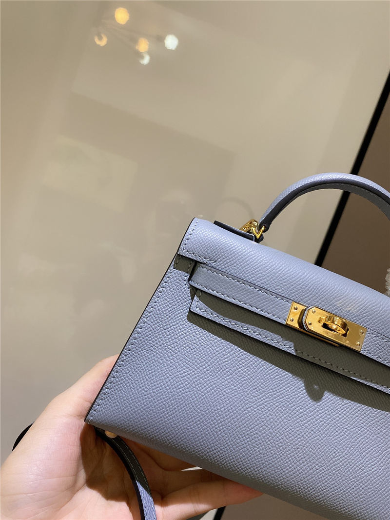 Hermes Kelly Mini II Bag Epsom Leather In Bleu Brume CTN High