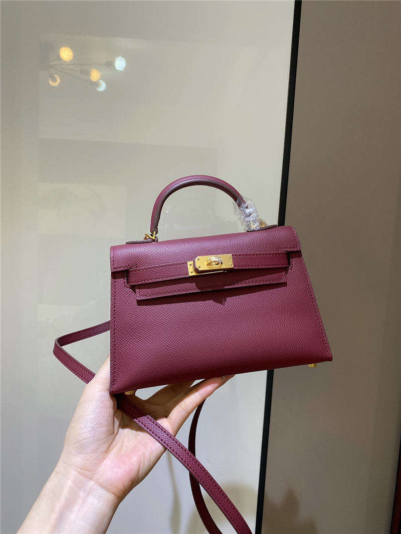 Hermes Kelly Mini II Bag Epsom Leather In Bordeaux CTN High