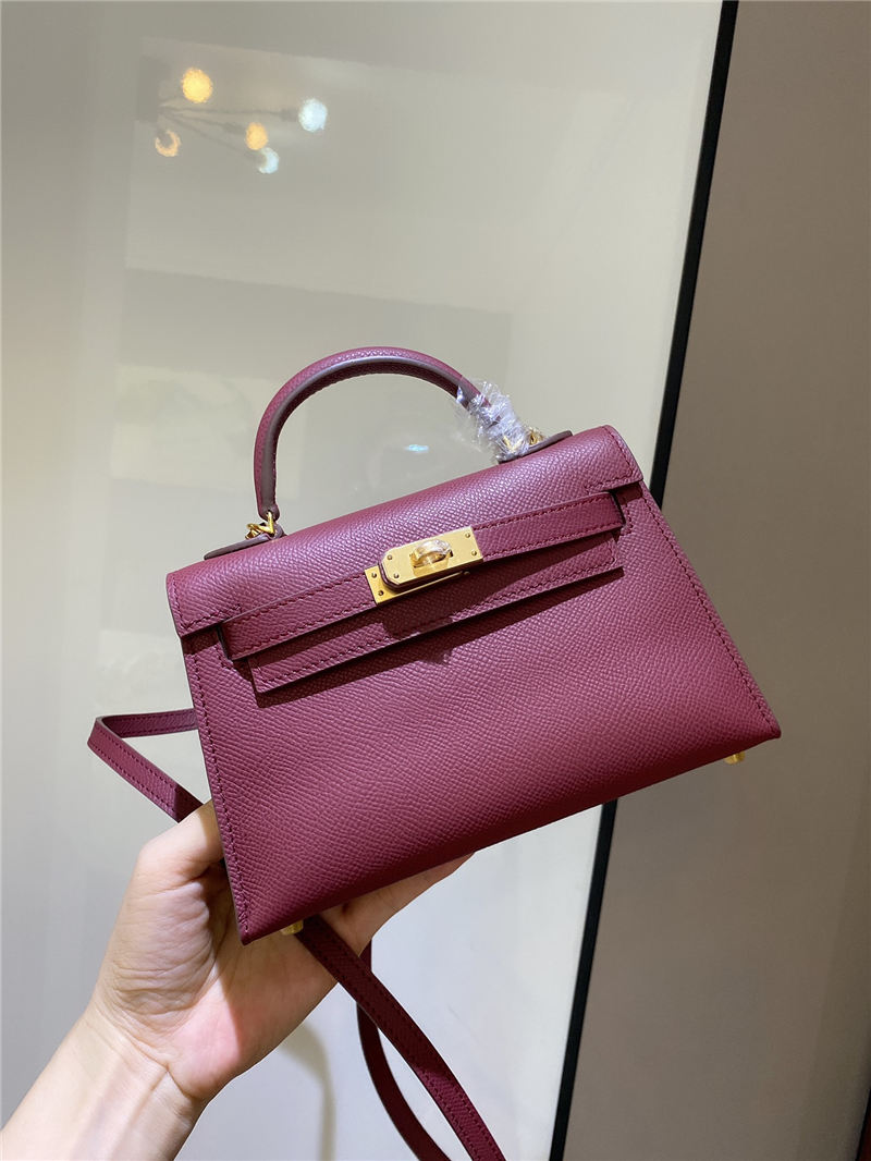 Hermes Kelly Mini II Bag Epsom Leather In Bordeaux CTN High