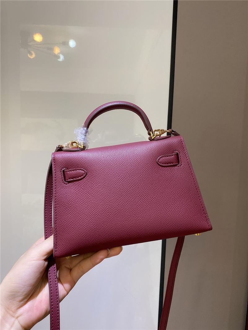 Hermes Kelly Mini II Bag Epsom Leather In Bordeaux CTN High