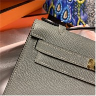 Hermes Kelly Pochette Bag Epsom Leather Silver/Gold Metal WAX High