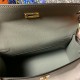 Hermes Kelly Pochette Bag Epsom Leather Silver/Gold Metal WAX High