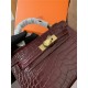 Hermes Kelly Mini II Bag Embossed Crocodile Leather WAX Silver/Gold Metal High