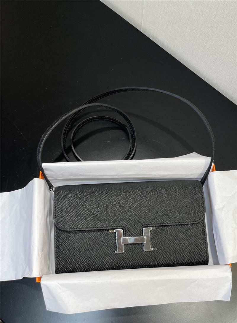 Hermes Constance To Go Long Wallet Epsom Leather Black Silver-Metal WAX High