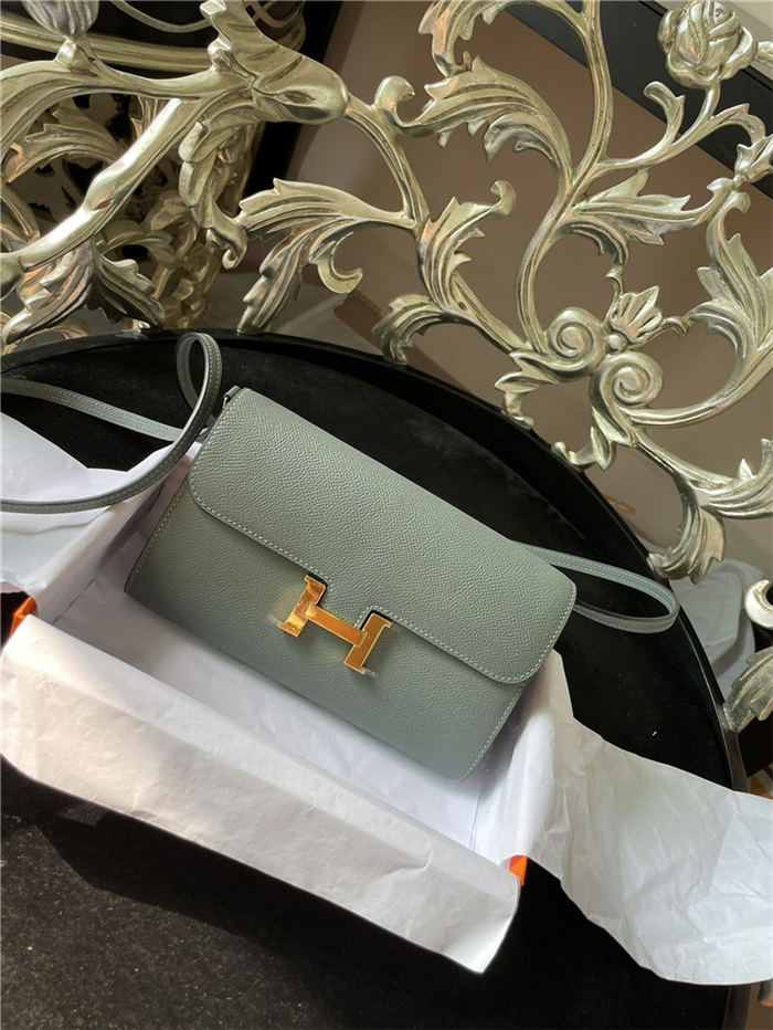 Hermes Constance To Go Long Wallet Epsom Leather Grey-Green Gold-Metal WAX High