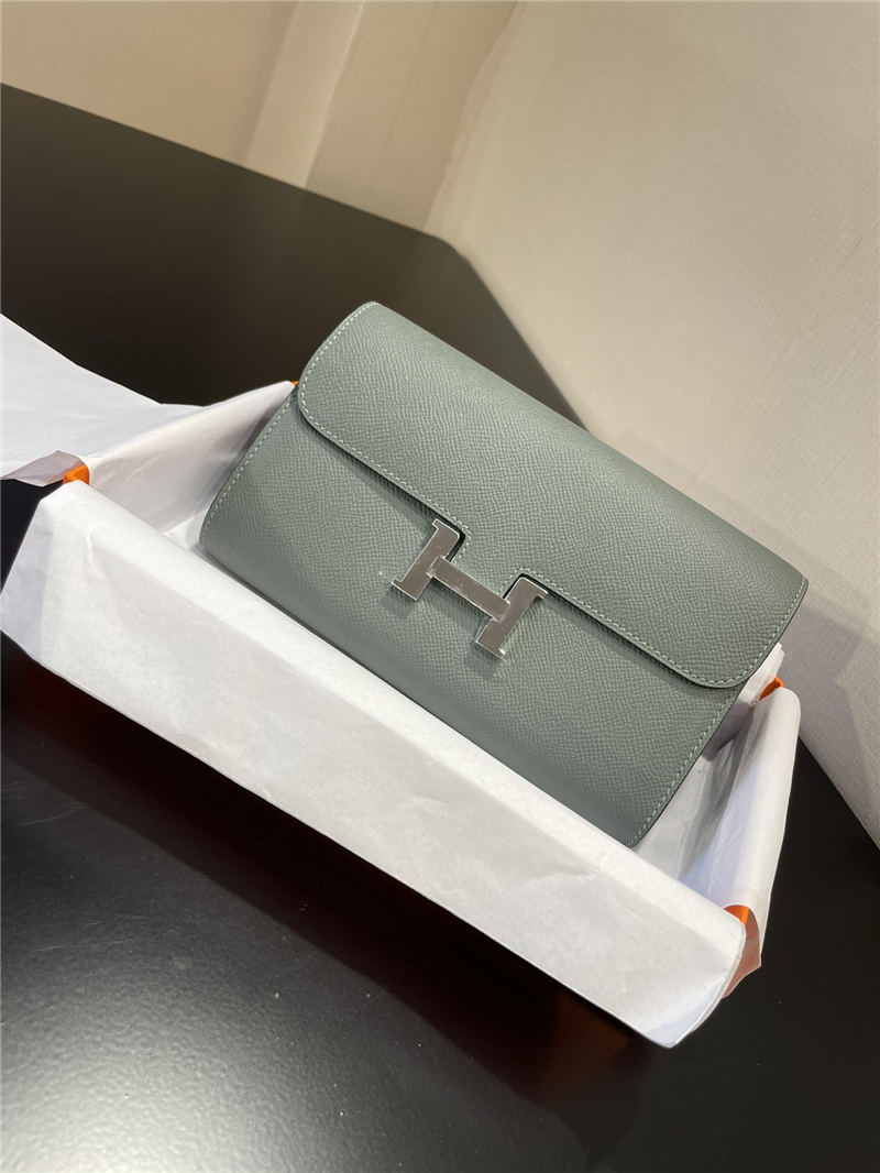 Hermes Constance To Go Long Wallet Epsom Leather Grey-Green Silver-Metal WAX High