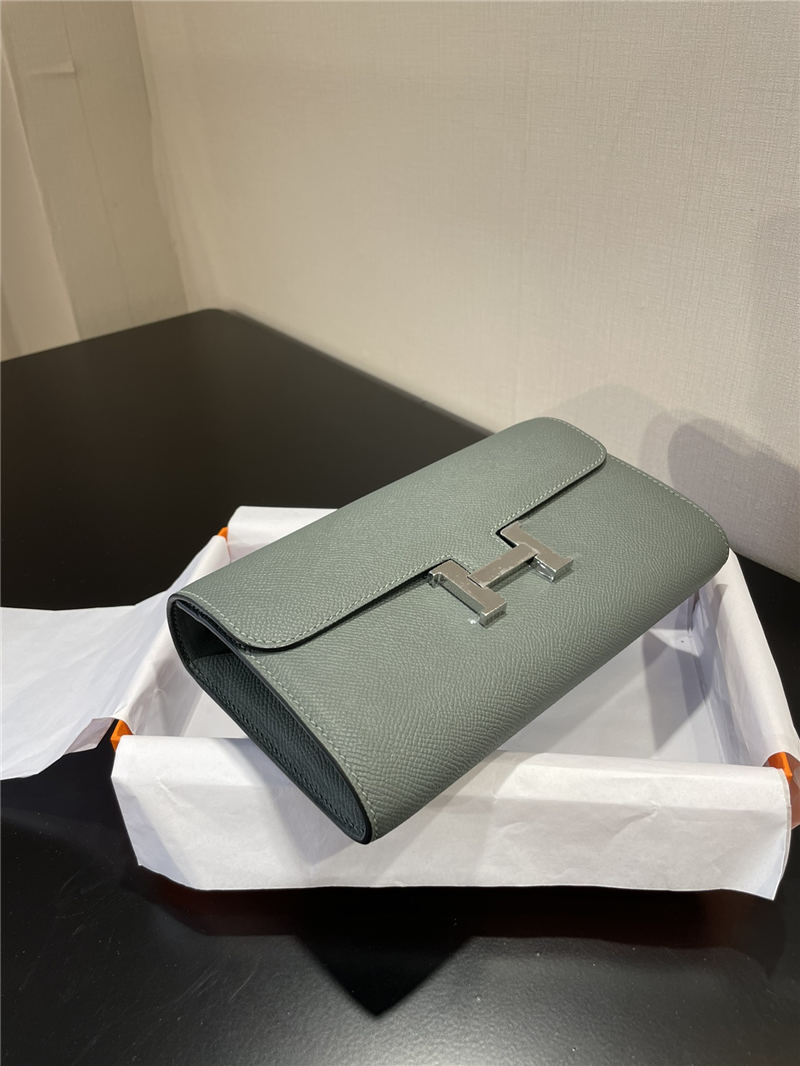 Hermes Constance To Go Long Wallet Epsom Leather Grey-Green Silver-Metal WAX High