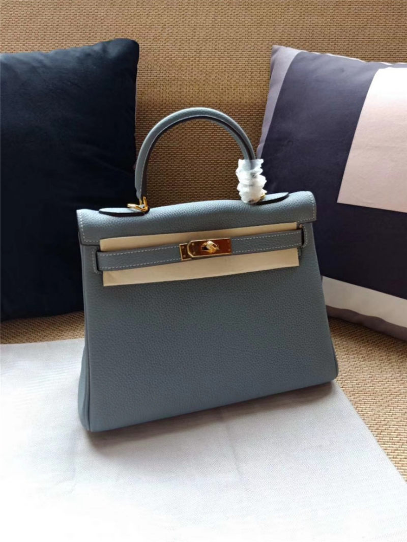 Hermes Kelly 25/28cm Retourne Bag Calfskin In Bleu Lin High