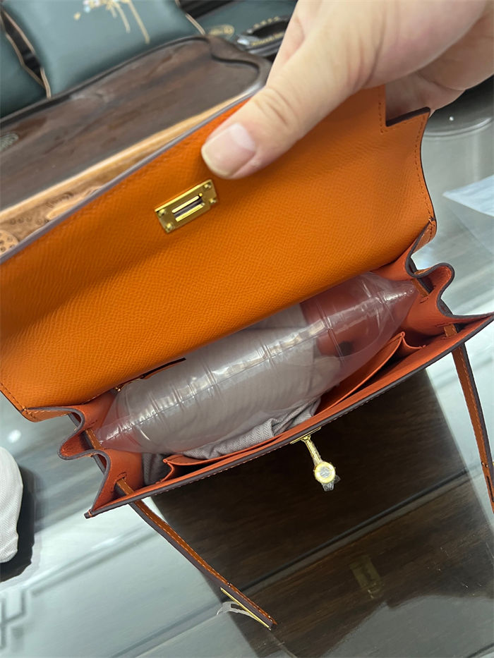 Hermes Kelly 25/28cm Sellier Bag Epsom Leather Silver/Gold Metal In Orange High