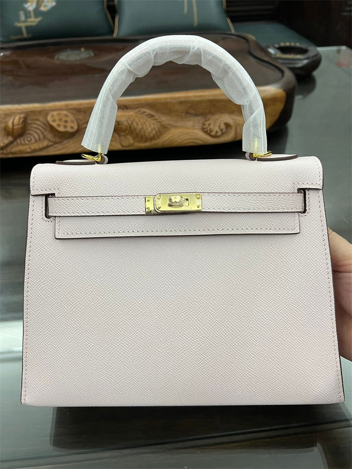 Hermes Kelly 25/28cm Sellier Bag Epsom Leather Silver/Gold Metal In Rose Sheherazade High