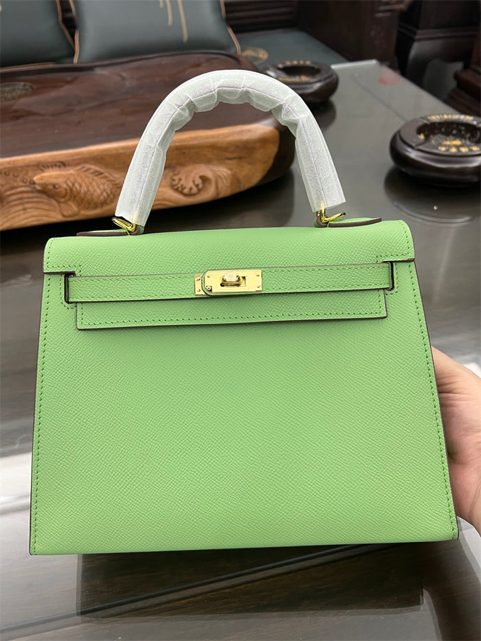 Hermes Kelly 25/28cm Sellier Bag Epsom Leather Silver/Gold Metal In Vert Criquet High