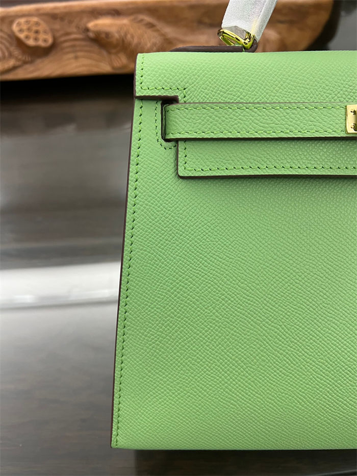 Hermes Kelly 25/28cm Sellier Bag Epsom Leather Silver/Gold Metal In Vert Criquet High