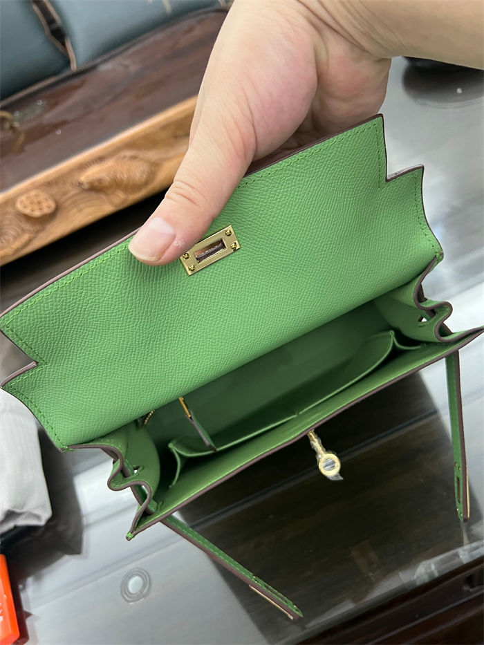 Hermes Kelly 25/28cm Sellier Bag Epsom Leather Silver/Gold Metal In Vert Criquet High