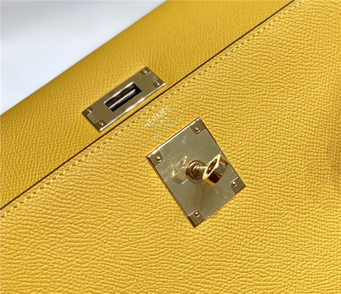 Hermes Kelly 25/28cm Sellier Bag Epsom Leather Silver/Gold Metal In Jaune Ambre High