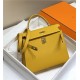 Hermes Kelly 25/28cm Sellier Bag Epsom Leather Silver/Gold Metal In Jaune Ambre High