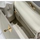 Hermes Kelly 25/28cm Sellier Bag Epsom Leather Silver/Gold Metal In Craie High