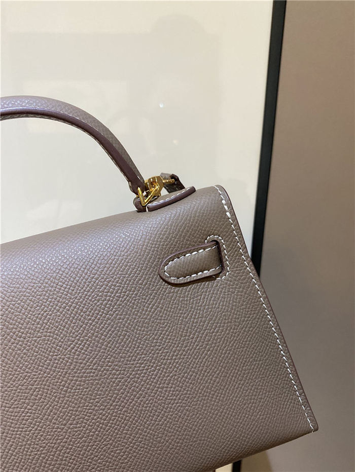 Hermes Kelly Mini II Bag Epsom Leather In Etoupe CTN High