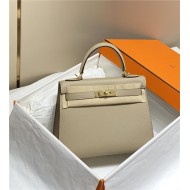 Hermes Kelly 25/28cm Sellier Bag Epsom Leather Silver/Gold Metal In Tourterelle High