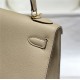 Hermes Kelly 25/28cm Sellier Bag Epsom Leather Silver/Gold Metal In Tourterelle High