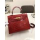 Hermes Kelly 25cm Sellier Bag Embossed Crocodile Leather In Red High