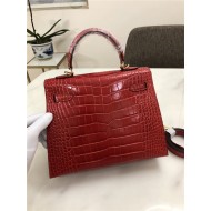 Hermes Kelly 25cm Sellier Bag Embossed Crocodile Leather In Red High