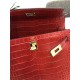 Hermes Kelly 25cm Sellier Bag Embossed Crocodile Leather In Red High