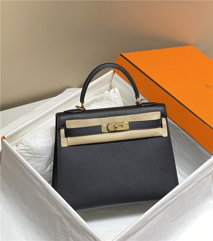 Hermes Kelly 25/28cm Sellier Bag Epsom Leather Silver/Gold Metal In Black-Gold High