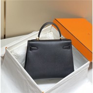 Hermes Kelly 25/28cm Sellier Bag Epsom Leather Silver/Gold Metal In Black-Gold High