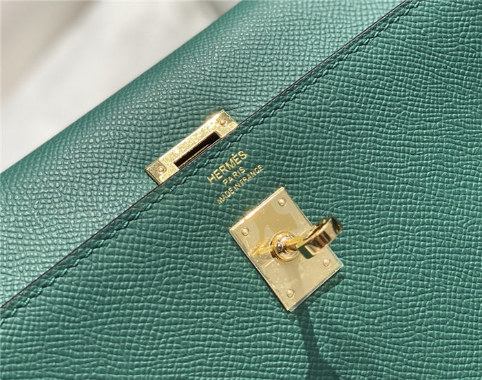 Hermes Kelly 25/28cm Sellier Bag Epsom Leather Silver/Gold Metal In Vert foncé High