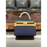 Hermes Kelly 25/28cm Sellier Bag Epsom Leather Silver/Gold Metal In Agate Blue High