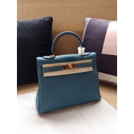 Hermes Kelly 25/28cm Retourne Bag Calfskin In Bleu High