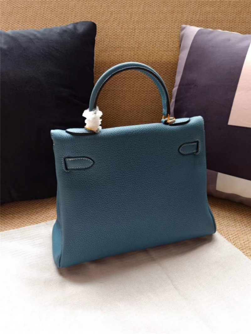 Hermes Kelly 25/28cm Retourne Bag Calfskin In Bleu High