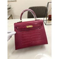 Hermes Kelly 25cm Sellier Bag Embossed Crocodile Leather In Magenta High