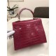 Hermes Kelly 25cm Sellier Bag Embossed Crocodile Leather In Magenta High