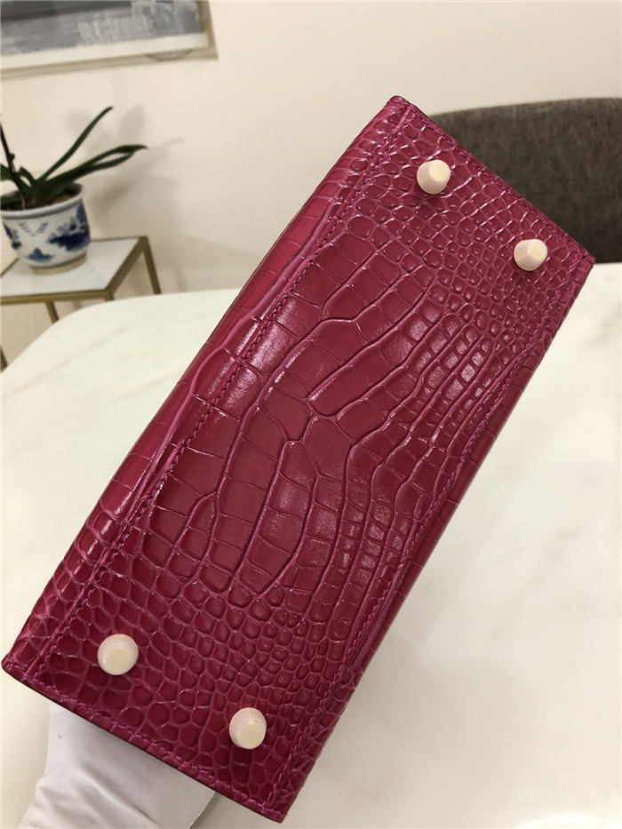 Hermes Kelly 25cm Sellier Bag Embossed Crocodile Leather In Magenta High