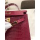 Hermes Kelly 25cm Sellier Bag Embossed Crocodile Leather In Magenta High