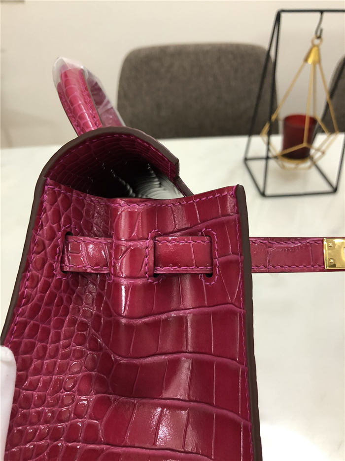 Hermes Kelly 25cm Sellier Bag Embossed Crocodile Leather In Magenta High