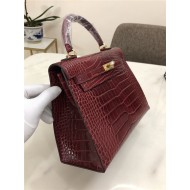 Hermes Kelly 25cm Sellier Bag Embossed Crocodile Leather In Burgundy High