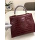 Hermes Kelly 25cm Sellier Bag Embossed Crocodile Leather In Burgundy High