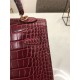 Hermes Kelly 25cm Sellier Bag Embossed Crocodile Leather In Burgundy High