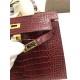 Hermes Kelly 25cm Sellier Bag Embossed Crocodile Leather In Burgundy High