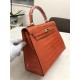 Hermes Kelly 25cm Sellier Bag Embossed Crocodile Leather In Orange-Red High