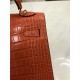 Hermes Kelly 25cm Sellier Bag Embossed Crocodile Leather In Orange-Red High