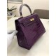 Hermes Kelly 25cm Sellier Bag Embossed Crocodile Leather In Purple High