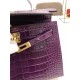 Hermes Kelly 25cm Sellier Bag Embossed Crocodile Leather In Purple High