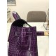 Hermes Kelly 25cm Sellier Bag Embossed Crocodile Leather In Purple High