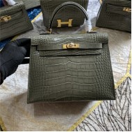 Hermes Kelly 25cm Sellier Bag Embossed Crocodile Leather In Grey High