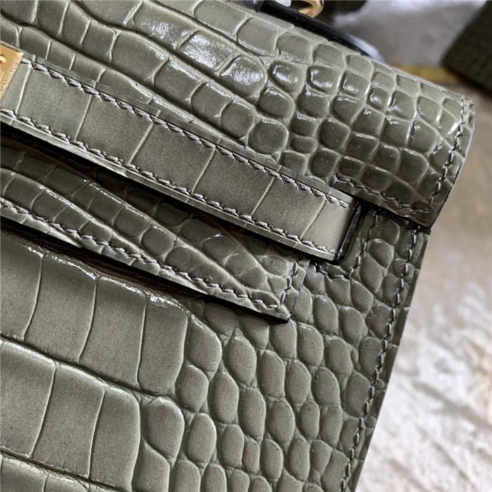 Hermes Kelly 25cm Sellier Bag Embossed Crocodile Leather In Grey High