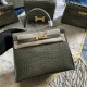 Hermes Kelly 25cm Sellier Bag Embossed Crocodile Leather In Grey High