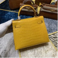 Hermes Kelly 25cm Sellier Bag Embossed Crocodile Leather In Yellow High